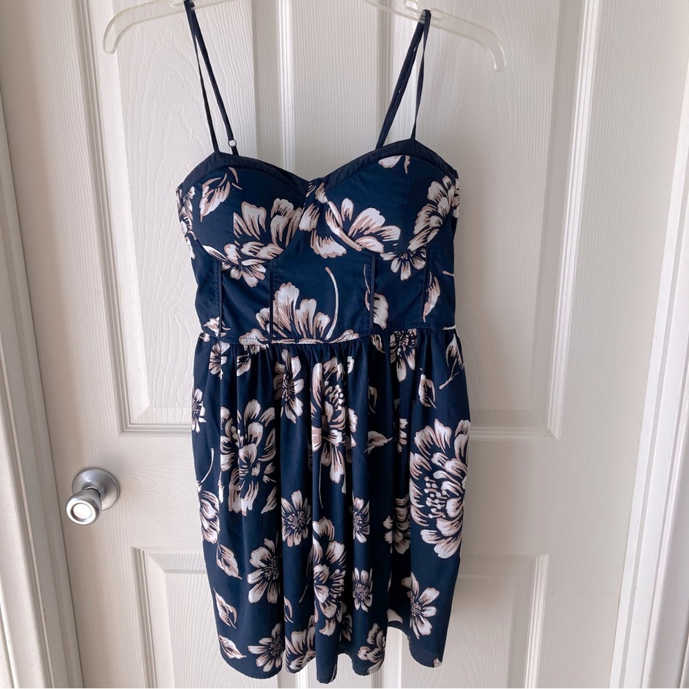 Band of Gypsies Bodice Spaghetti Strap Dress w/ Pockets Midi Size L Navy Blue